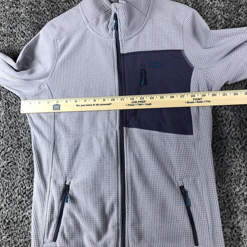 L.L. Bean Jacket Mens Medium Gray Fleece Full Zip Grid Check Hiking‎ Outdoor